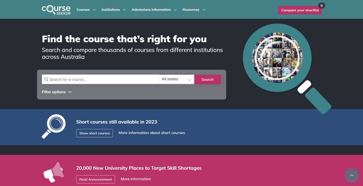 Course Seeker website, opens in a new tab